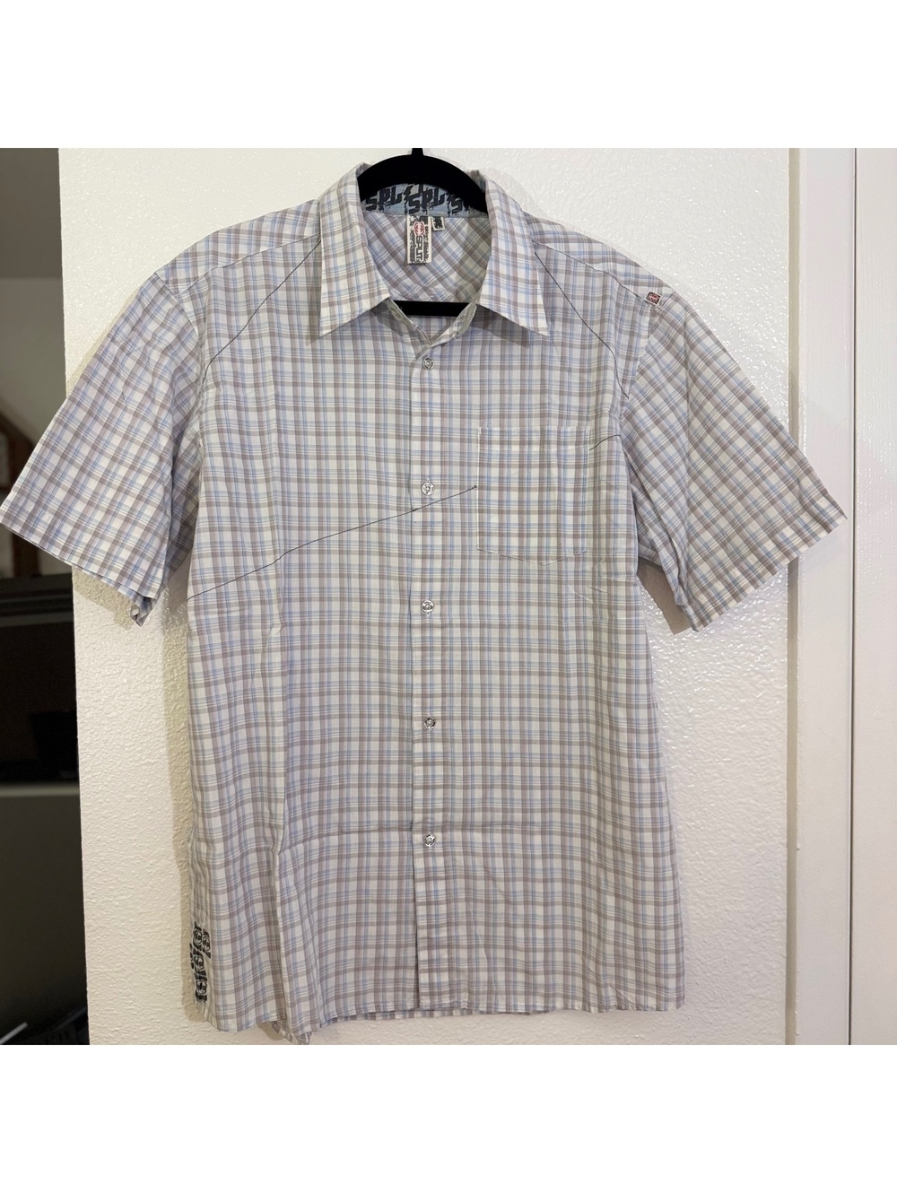SPLIT Y2K Plaid Button Up Shirt Mens Large Skate Grunge Streetwear